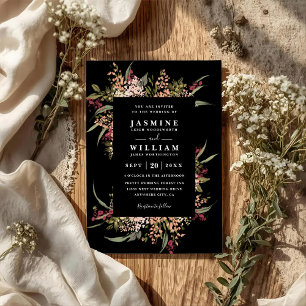 Boho Moody Romance Floral QR Code Wedding Invitation