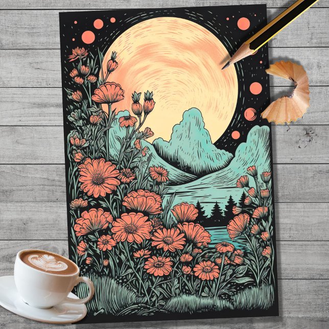 Boho Moon and Flowers 6 Decoupage Paper (Creator Uploaded)