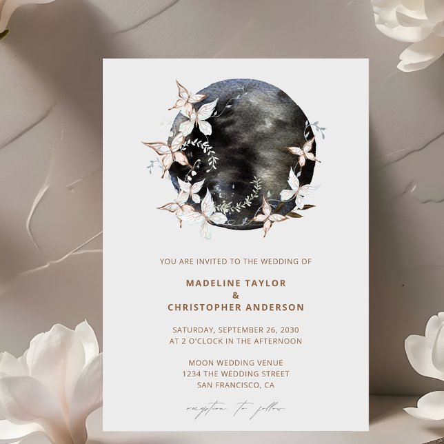 Boho Moon Celestial Botancial Wedding Invitation (Creator Uploaded)