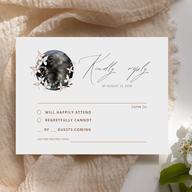 Boho Moon Celestial Botancial Wedding RSVP Enclosure Card (Creator Uploaded)