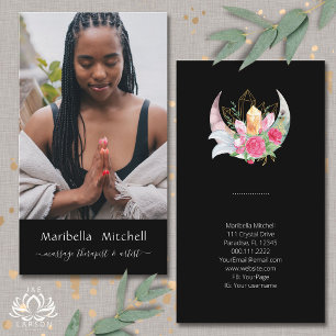Boho Moon Crystals Feathers Flower Vertical Photo  Business Card