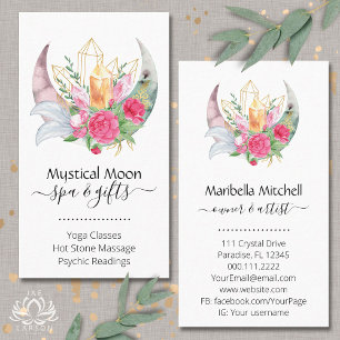 Boho Moon Crystals Feathers Flowers Business Card