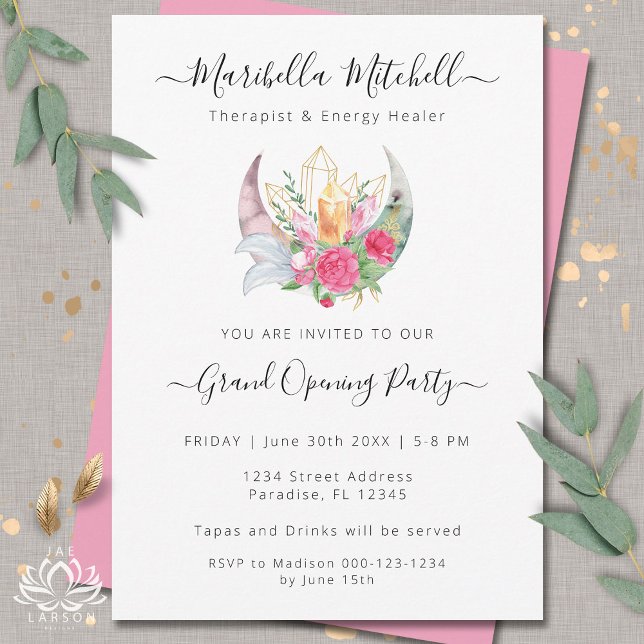 Boho Moon Crystals Feathers Flowers Business Event Invitation (Creator Uploaded)