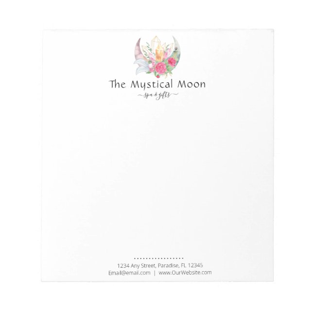 Boho Moon Crystals Feathers Flowers Horizontal Notepad (Front)