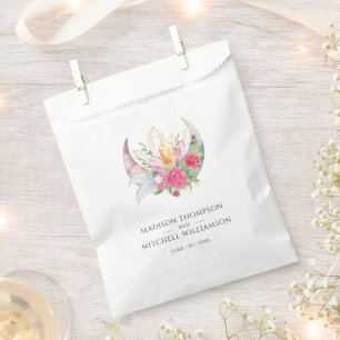 Boho Moon Crystals Feathers Pink Flowers Wedding  Favour Bags