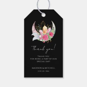 Boho Moon Crystals Feathers Pink Flowers Wedding Gift Tags