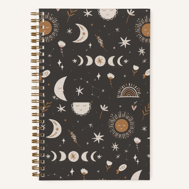 Boho Moon Journal | Black & Gold (Front)