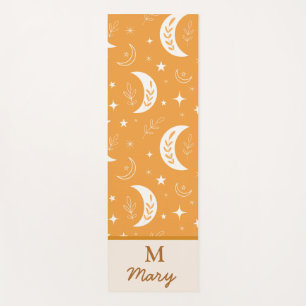 Boho Moon Pattern on Orange Monogrammed  Yoga Mat