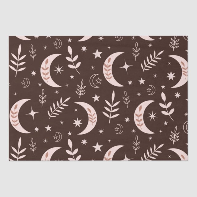 Boho moon pattern with leaves and stars   tissue paper (Front)