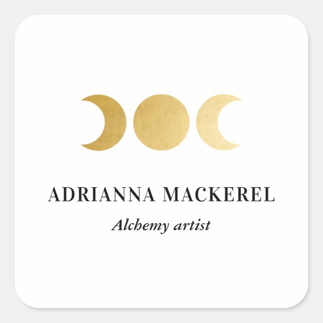 Boho Moon Phase Faux Gold Foil Modern  Square Stic Sticker (Front)