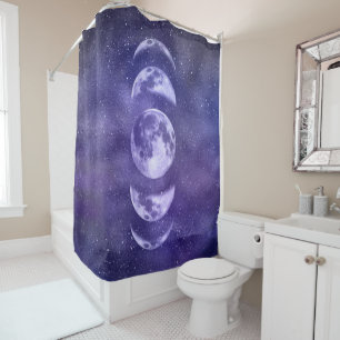Boho Moon Phases Space Pattern Celestial Shower Curtain