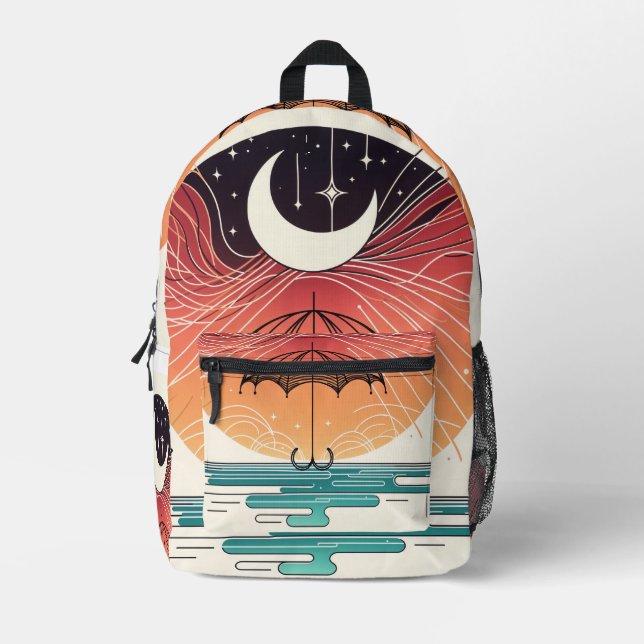 Boho Moon & Starry Rain art  Printed Backpack (Front)