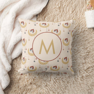 Boho Moon Stars Butterfly Pattern Monogram  Cushion