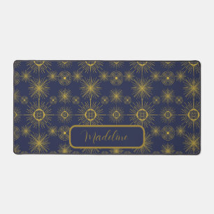 Boho Moon Stars Sun Blue Pattern Desk Mat