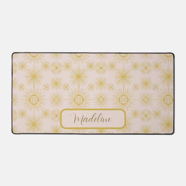 Boho Moon Stars Sun Blush Pink Pattern Desk Mat (Front)