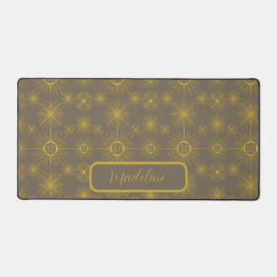 Boho Moon Stars Sun Grey Pattern Desk Mat