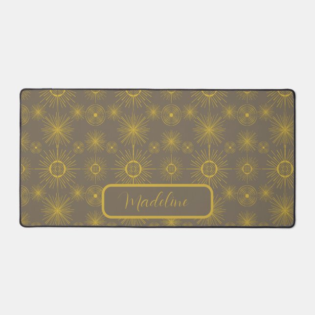 Boho Moon Stars Sun Grey Pattern Desk Mat (Front)