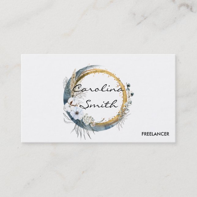 BOHO Moon Watercolor Business Card (Front)