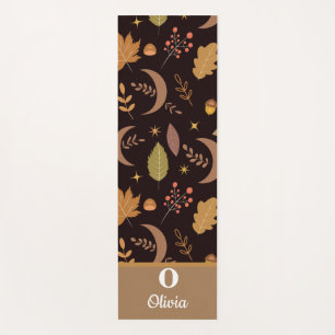 Boho Moon with autumn leaves monogrammed  Yoga Mat