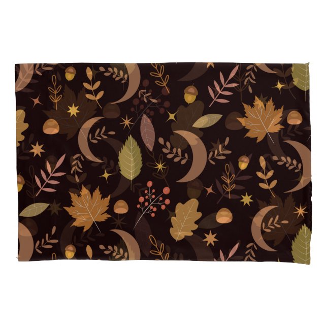 Boho Moon with autumn leaves pattern   Pillowcase (Front)
