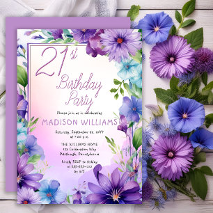 Boho Morning Glories Floral 21st Birthday Party Invitation