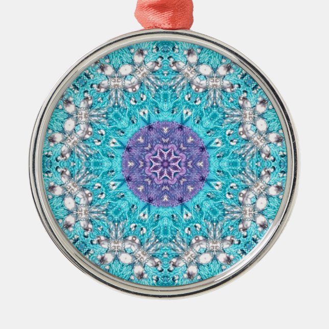 Boho Moroccan Embroidery turquoise blue bohemian Metal Tree Decoration (Front)