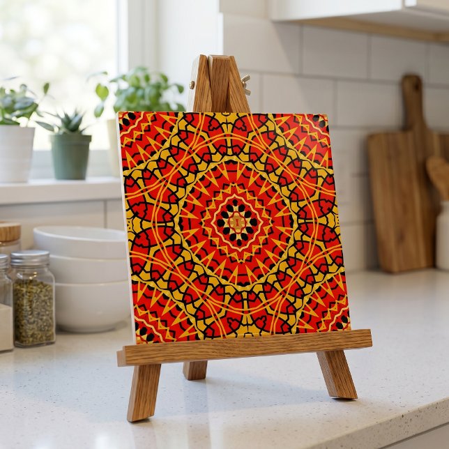 Boho Moroccan Red Yellow Black Geometric Mandala Tile (Creator Uploaded)