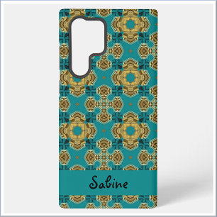Boho Moroccan Tile Blue and Gold Samsung Galaxy Case