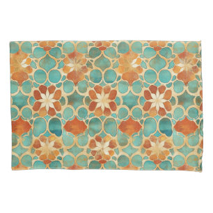 Boho Moroccan Turquoise and Terracotta Floral Pillowcase