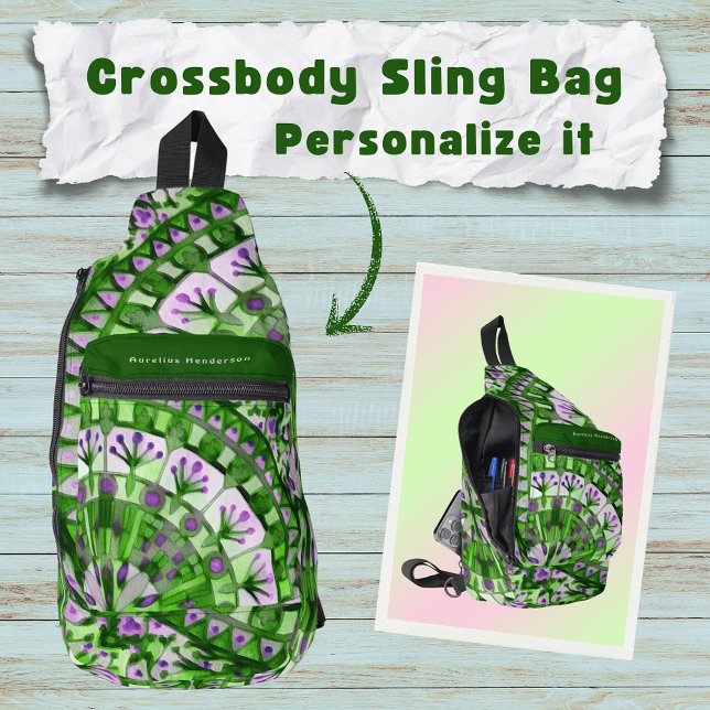 Boho Mosaic Mandala Tile Green Grass -  Sling Bag (Creator Uploaded)