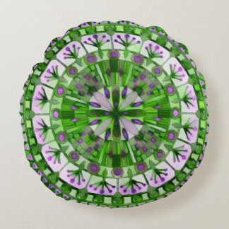 Boho Mosaic Tile Green Grass -  Round Cushion