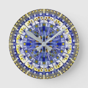 Boho Mosaic Tile Navy Blue Water -  Round Clock