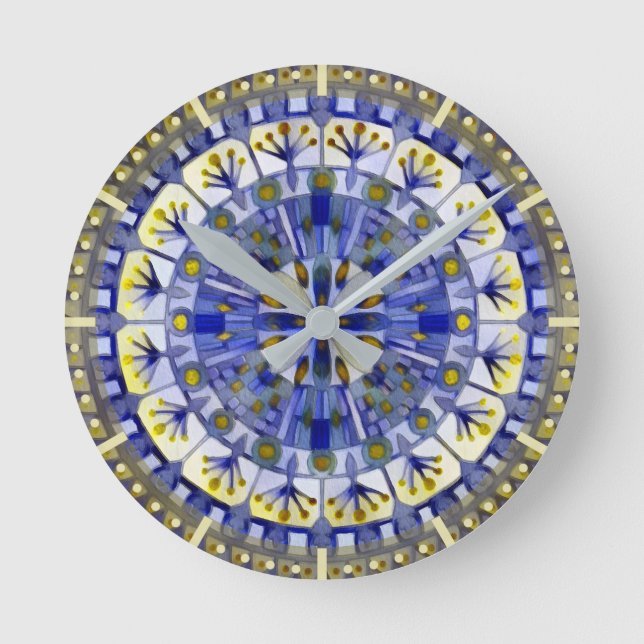 Boho Mosaic Tile Navy Blue Water -  Round Clock (Front)