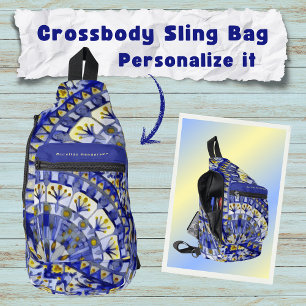 Boho Mosaic Tile Navy Blue Water - Sling Bag