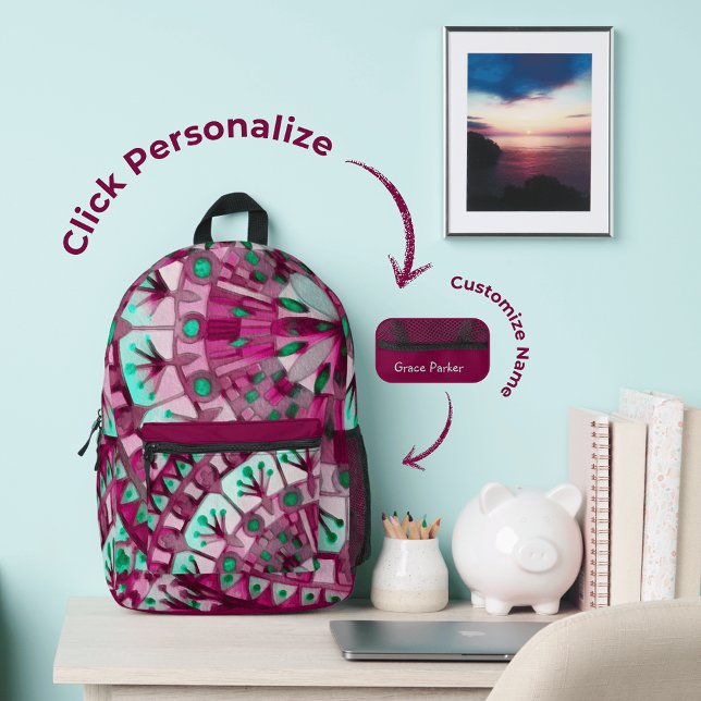 Boho Mosaic Tile Pink Berry - Printed Backpack (Creator Uploaded)