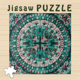 Boho Mosaic Tile Teal Ocean - Jigsaw Puzzle