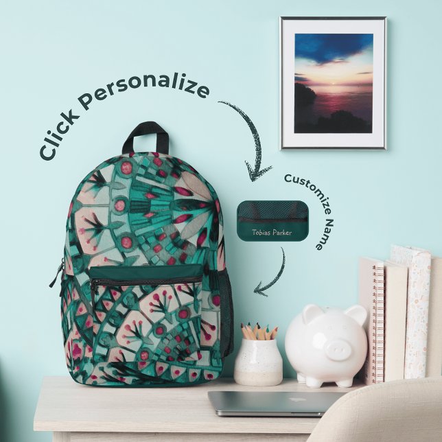 Boho Mosaic Tile Teal Ocean - Printed Backpack (Creator Uploaded)