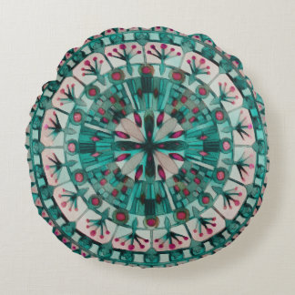 Boho Mosaic Tile Teal Ocean -  Round Cushion