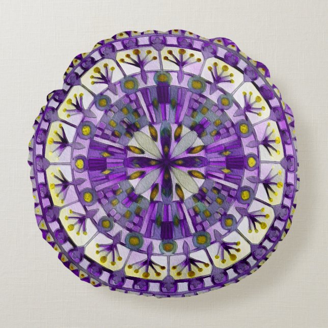 Boho Mosaic Tile Violet Flame -  Round Cushion (Front)
