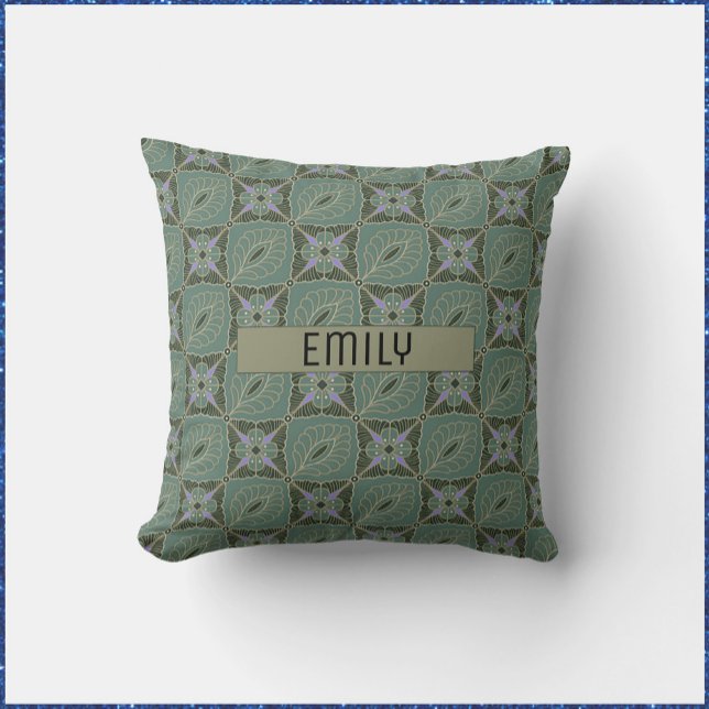 Boho Moss Green Batik Print Cushion (Creator Uploaded)