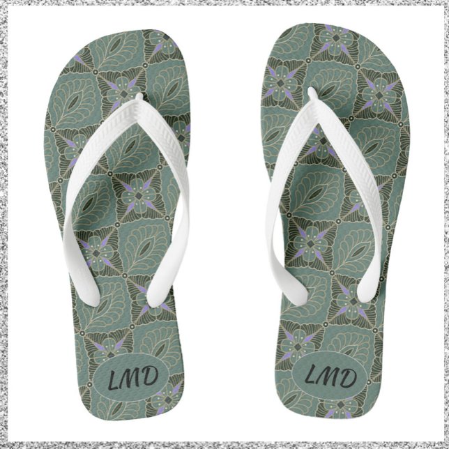Boho Moss Green Batik Print Flip Flops (Creator Uploaded)