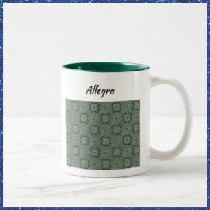 Boho Moss Green Batik Print Two-Tone Coffee Mug
