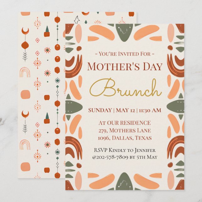 Boho Mother's Day Brunch Invitation Card (Front/Back)