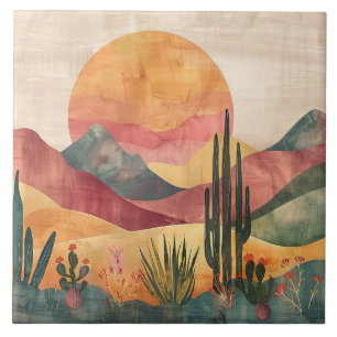 Boho Mountain Abstract Tile