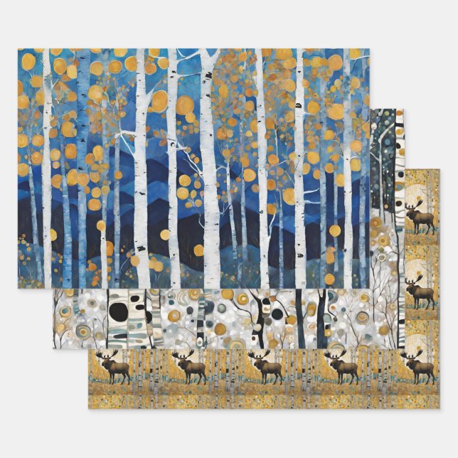 Boho Mountain Aspen Tree Scenes  Wrapping Paper Sheet (Set)