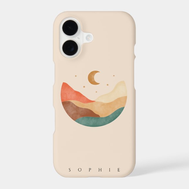 Boho mountain design with monogram iPhone case (Back)