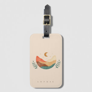 Boho mountain design with monogram luggage tag