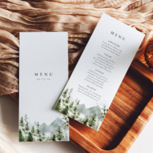 Boho Mountain Forest Pine Tree Elegant Wedding Menu