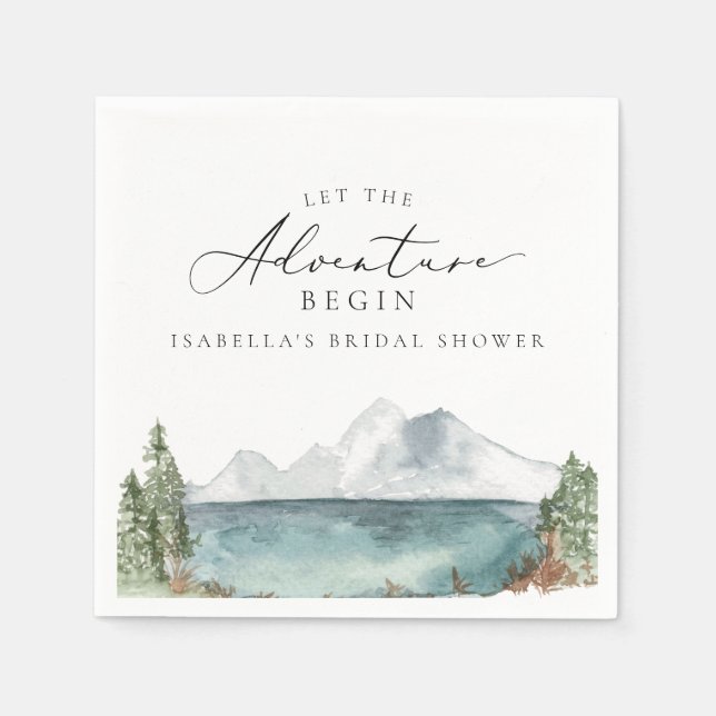 Boho Mountain Lake Adventure Bridal Shower Napkin (Front)
