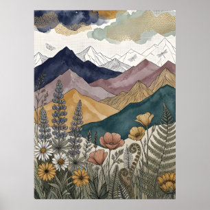 Boho Mountain Lupine Wildflower Meadow Poster